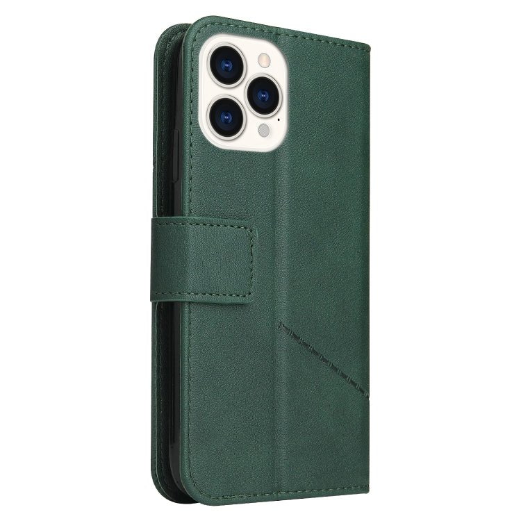 For iPhone 13 Pro Max GQUTROBE Right Angle Leather Phone Case (Green) - British D'sire