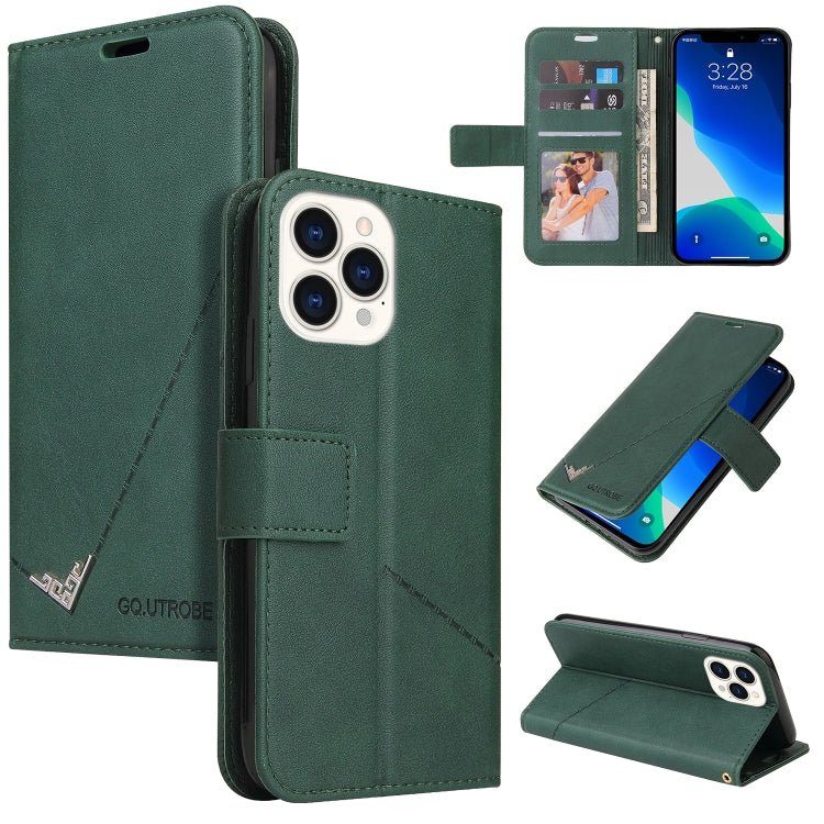 For iPhone 13 Pro Max GQUTROBE Right Angle Leather Phone Case (Green) - British D'sire