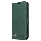 For iPhone 13 Pro Max GQUTROBE Right Angle Leather Phone Case (Green) - British D'sire