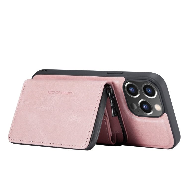 For iPhone 13 Pro Max JEEHOOD Magnetic Zipper Horizontal Flip Leather Case with Holder & Card Slot & Wallet (Pink) - British D'sire