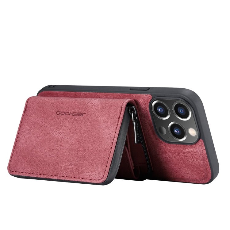 For iPhone 13 Pro Max JEEHOOD Magnetic Zipper Horizontal Flip Leather Case with Holder & Card Slot & Wallet (Red) - British D'sire