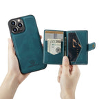 For iPhone 13 Pro Max JEEHOOD Retro Magnetic Detachable Protective Case with Wallet & Card Slot & Holder (Blue) - British D'sire