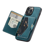 For iPhone 13 Pro Max JEEHOOD Retro Magnetic Detachable Protective Case with Wallet & Card Slot & Holder (Blue) - British D'sire