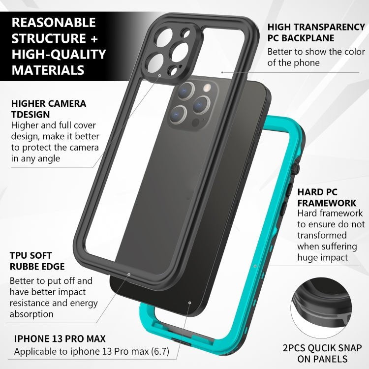 For iPhone 13 Pro Max RedPepper Transparent Dot Shockproof Waterproof PC + TPU Protective Case (Blue) - British D'sire