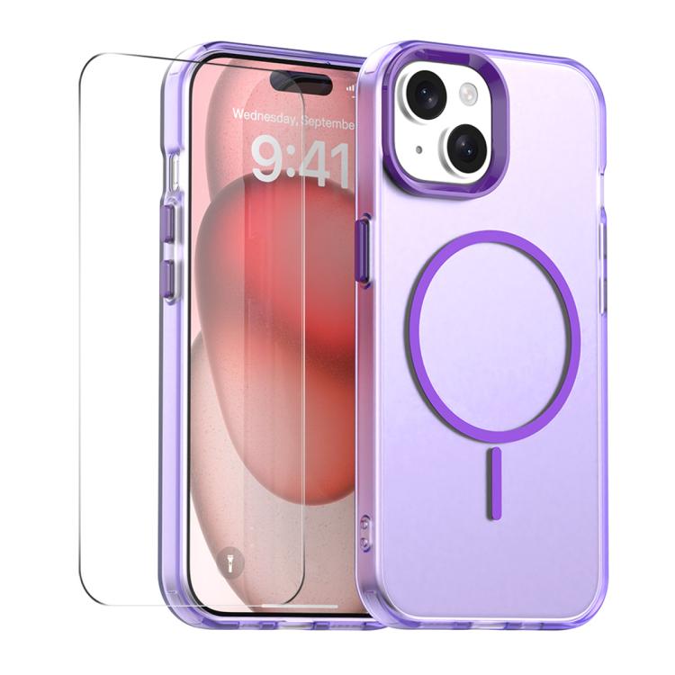 For iPhone 15 ENKAY Hat-Prince MagSafe Candy Color Phone Case with 9H Screen Film(Purple) - British D'sire