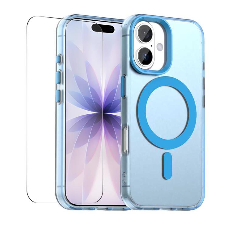 For iPhone 16 Plus ENKAY Hat-Prince MagSafe Candy Color Phone Case with 9H Screen Film(Blue) - British D'sire