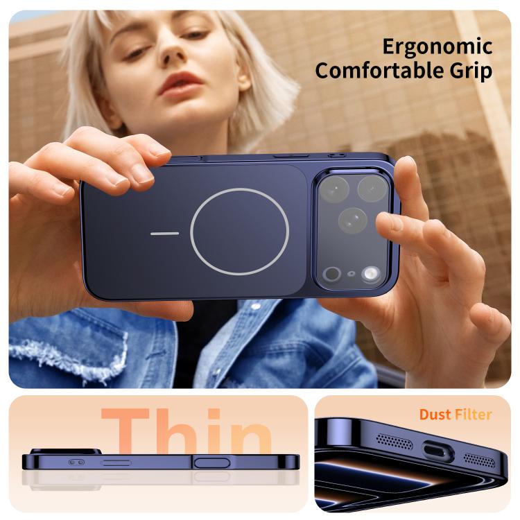 For iPhone 17 Corning Glass Plating Large Window MagSafe Phone Case(Blue) - Mobile phone case - British D'sire