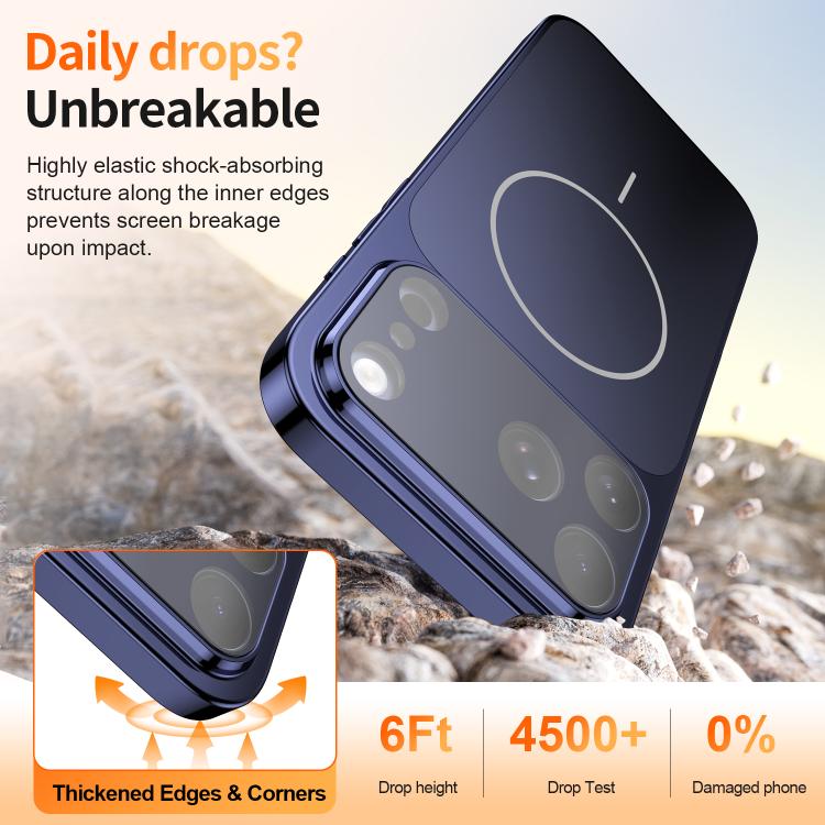 For iPhone 17 Corning Glass Plating Large Window MagSafe Phone Case(Blue) - Mobile phone case - British D'sire