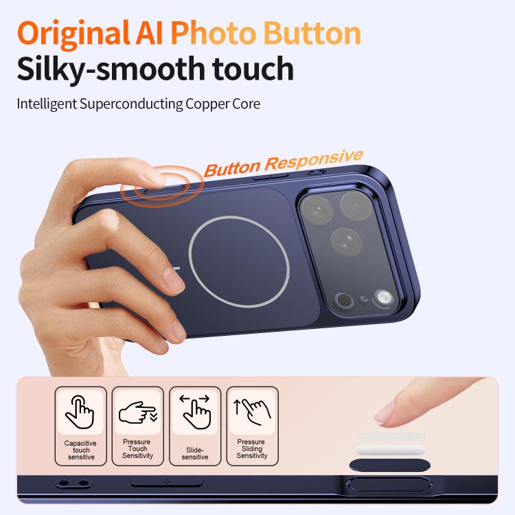 For iPhone 17 Corning Glass Plating Large Window MagSafe Phone Case(Blue) - Mobile phone case - British D'sire