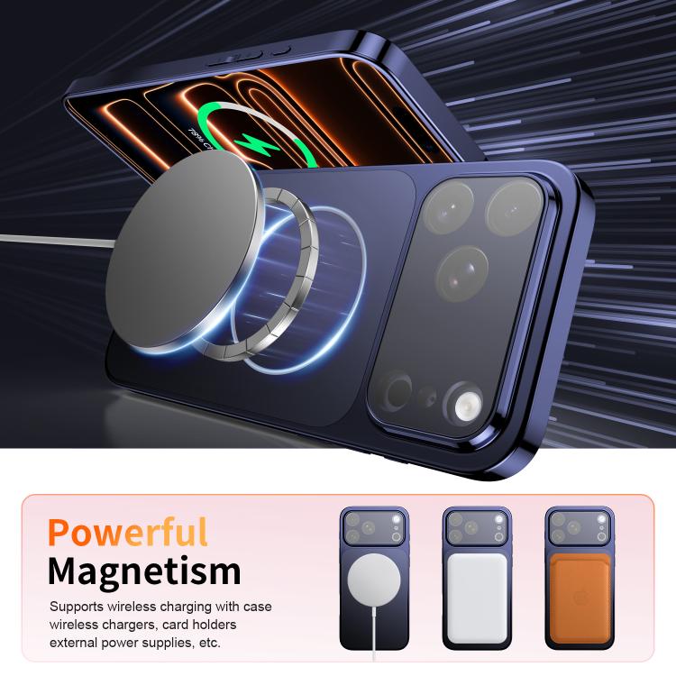 For iPhone 17 Corning Glass Plating Large Window MagSafe Phone Case(Blue) - Mobile phone case - British D'sire