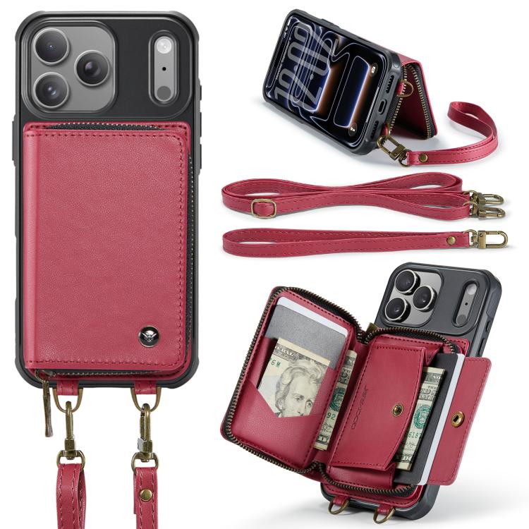 For iPhone 17 Pro JEEHOOD C22 Series Zipper Wallet Leather Phone Case with Dual Lanyard(Red) Secondary image