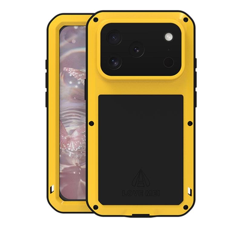 For iPhone 17 Pro LOVE MEI Metal Shockproof Life Waterproof Dustproof Phone Case(Yellow) - British D'sire