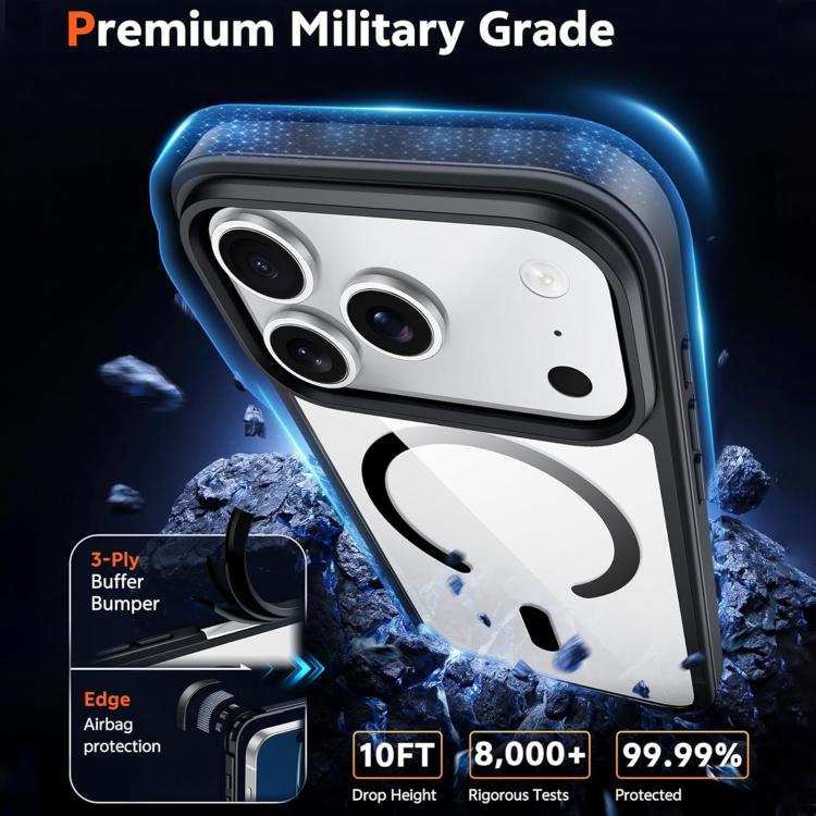 For iPhone 17 Pro Max XDcase JINDUN Clear Cover Independent Metal Button Magnetic Phone Case(Black) - British D'sire