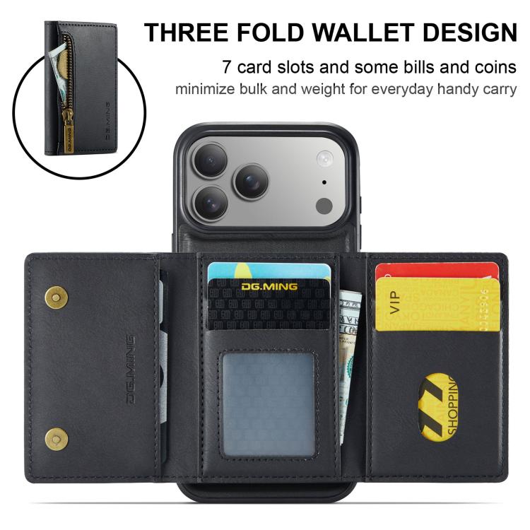 For iPhone 18 Pro / 17 Pro DG.MING M5 Series Zip RFID Multi Card Detachable Leather Phone Case(Black) - British D'sire