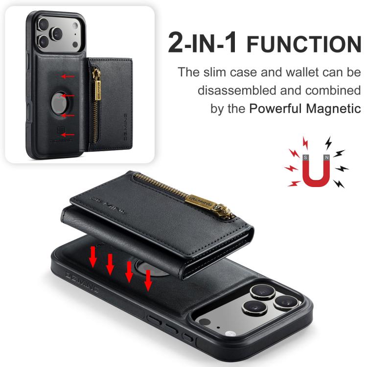 For iPhone 18 Pro / 17 Pro DG.MING M5 Series Zip RFID Multi Card Detachable Leather Phone Case(Black) - British D'sire