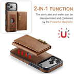 For iPhone 18 Pro / 17 Pro DG.MING M5 Series Zip RFID Multi Card Detachable Leather Phone Case(Brown) - British D'sire