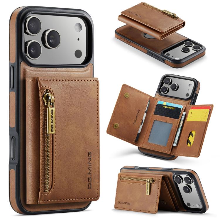 For iPhone 18 Pro / 17 Pro DG.MING M5 Series Zip RFID Multi Card Detachable Leather Phone Case(Brown) - British D'sire Main image