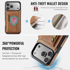 For iPhone 18 Pro / 17 Pro DG.MING M5 Series Zip RFID Multi Card Detachable Leather Phone Case(Brown) - British D'sire