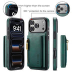 For iPhone 18 Pro / 17 Pro DG.MING M5 Series Zip RFID Multi Card Detachable Leather Phone Case(Green) - British D'sire