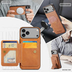 For iPhone 18 Pro / 17 Pro Fierre Shann Oil Wax Cow Leather Card Holder Back Phone Case(Brown) - British D'sire