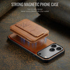 For iPhone 18 Pro / 17 Pro Fierre Shann Oil Wax Cow Leather Card Holder Back Phone Case(Brown) - British D'sire