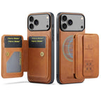 For iPhone 18 Pro / 17 Pro Fierre Shann Oil Wax Cow Leather Card Holder Back Phone Case(Brown) - British D'sire