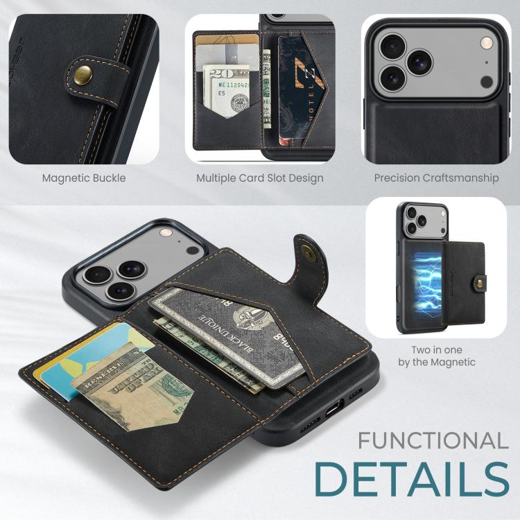 For iPhone 18 Pro / 17 Pro JEEHOOD J01 Retro Magnetic Detachable Wallet Phone Case(Black) - British D'sire