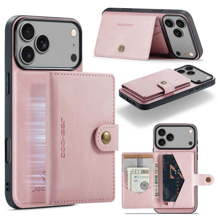 For iPhone 18 Pro / 17 Pro JEEHOOD J01 Retro Magnetic Detachable Wallet Phone Case(Pink) - British D'sire Main image