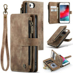 For iPhone SE 2022 / SE 2020 / 8 / 7 / 6 CaseMe - C30 PU + TPU Multifunctional Horizontal Flip Leather Case with Holder & Card Slot & Wallet & Zipper Pocke(Brown) - British D'sire