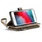 For iPhone SE 2022 / SE 2020 / 8 / 7 / 6 CaseMe - C30 PU + TPU Multifunctional Horizontal Flip Leather Case with Holder & Card Slot & Wallet & Zipper Pocke(Brown) - British D'sire