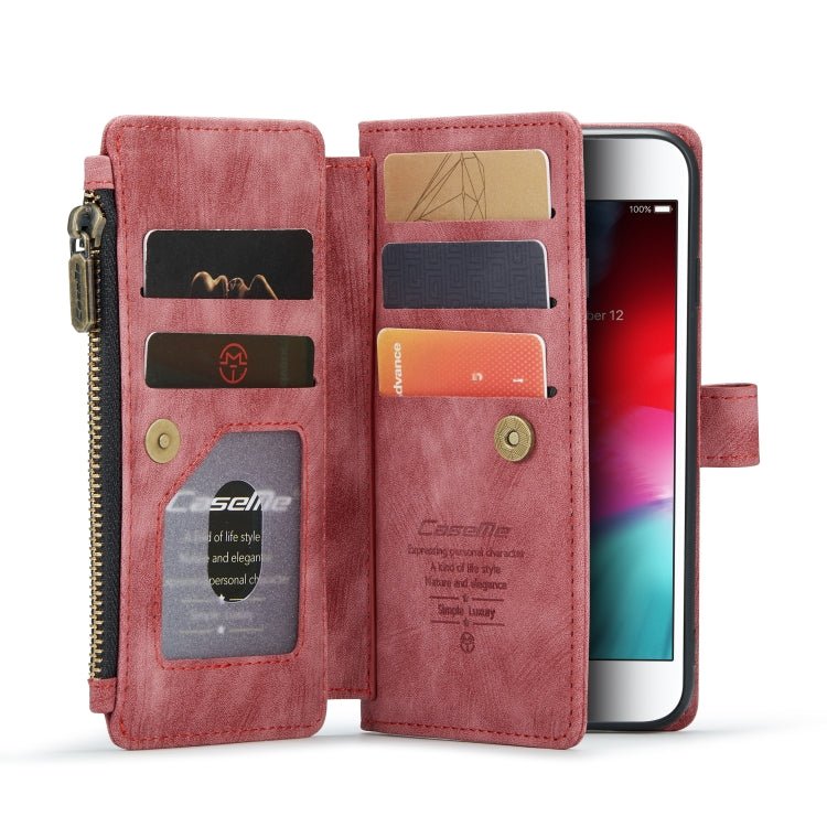 For iPhone SE 2022 / SE 2020 / 8 / 7 / 6 CaseMe - C30 PU + TPU Multifunctional Horizontal Flip Leather Case with Holder & Card Slot & Wallet & Zipper Pocke(Red) - British D'sire