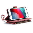 For iPhone SE 2022 / SE 2020 / 8 / 7 / 6 CaseMe - C30 PU + TPU Multifunctional Horizontal Flip Leather Case with Holder & Card Slot & Wallet & Zipper Pocke(Red) - British D'sire