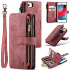 For iPhone SE 2022 / SE 2020 / 8 / 7 / 6 CaseMe - C30 PU + TPU Multifunctional Horizontal Flip Leather Case with Holder & Card Slot & Wallet & Zipper Pocke(Red) - British D'sire