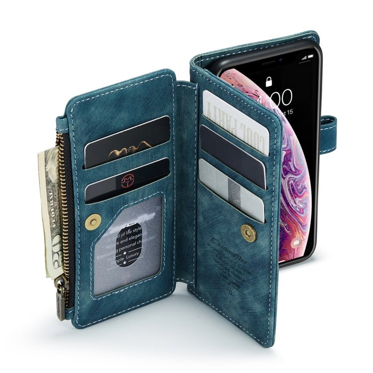 For iPhone X / XS CaseMe - C30 PU + TPU Multifunctional Horizontal Flip Leather Case with Holder & Card Slot & Wallet & Zipper Pocket(Blue) - British D'sire