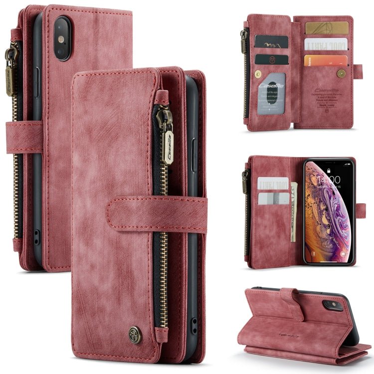 For iPhone X / XS CaseMe - C30 PU + TPU Multifunctional Horizontal Flip Leather Case with Holder & Card Slot & Wallet & Zipper Pocket(Red) - British D'sire Main image