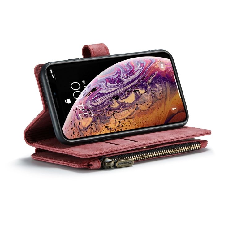 For iPhone X / XS CaseMe - C30 PU + TPU Multifunctional Horizontal Flip Leather Case with Holder & Card Slot & Wallet & Zipper Pocket(Red) - British D'sire
