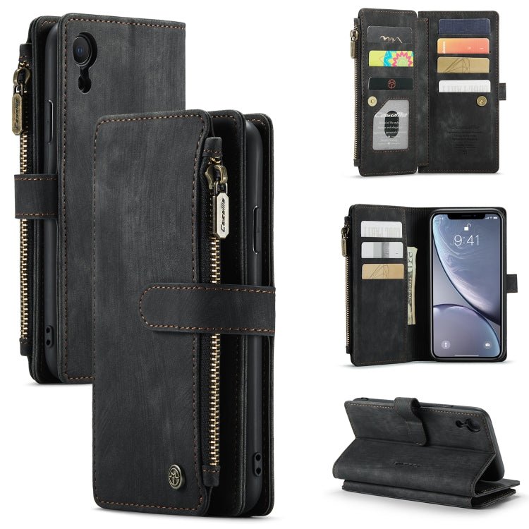 For iPhone XR CaseMe - C30 PU + TPU Multifunctional Horizontal Flip Leather Case with Holder & Card Slot & Wallet & Zipper Pocket(Black) - British D'sire Main image