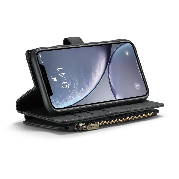 For iPhone XR CaseMe - C30 PU + TPU Multifunctional Horizontal Flip Leather Case with Holder & Card Slot & Wallet & Zipper Pocket(Black) - British D'sire