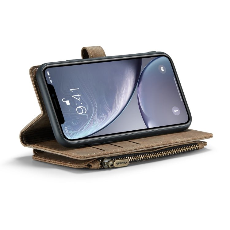 For iPhone XR CaseMe - C30 PU + TPU Multifunctional Horizontal Flip Leather Case with Holder & Card Slot & Wallet & Zipper Pocket(Brown) - British D'sire