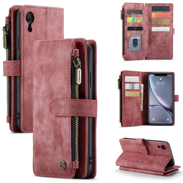 For iPhone XR CaseMe - C30 PU + TPU Multifunctional Horizontal Flip Leather Case with Holder & Card Slot & Wallet & Zipper Pocket(Red) - British D'sire Main image