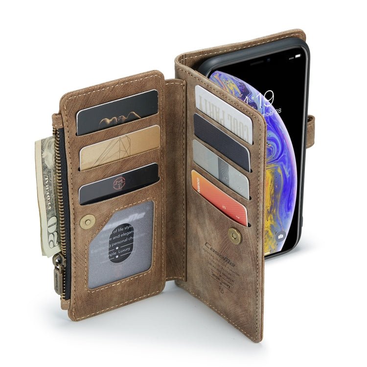 For iPhone XS Max CaseMe - C30 PU + TPU Multifunctional Horizontal Flip Leather Case with Holder & Card Slot & Wallet & Zipper Pocket(Brown) - British D'sire