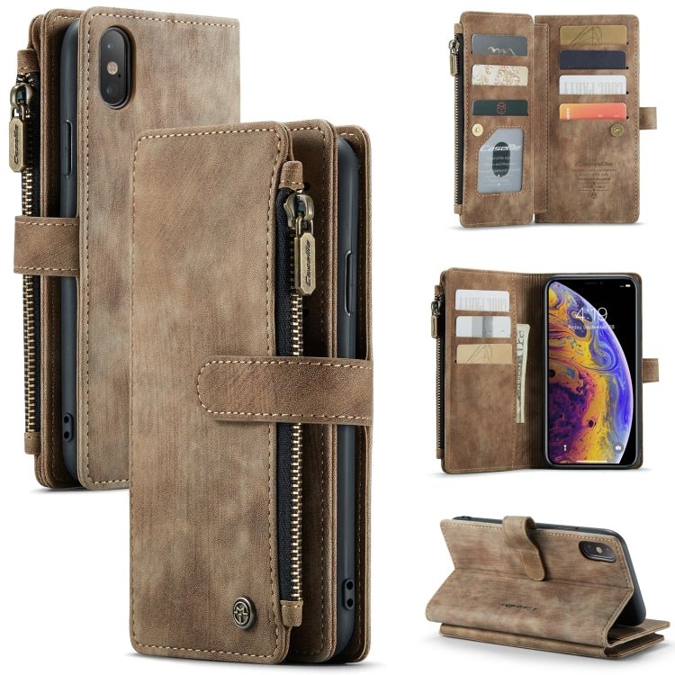 For iPhone XS Max CaseMe - C30 PU + TPU Multifunctional Horizontal Flip Leather Case with Holder & Card Slot & Wallet & Zipper Pocket(Brown) - British D'sire