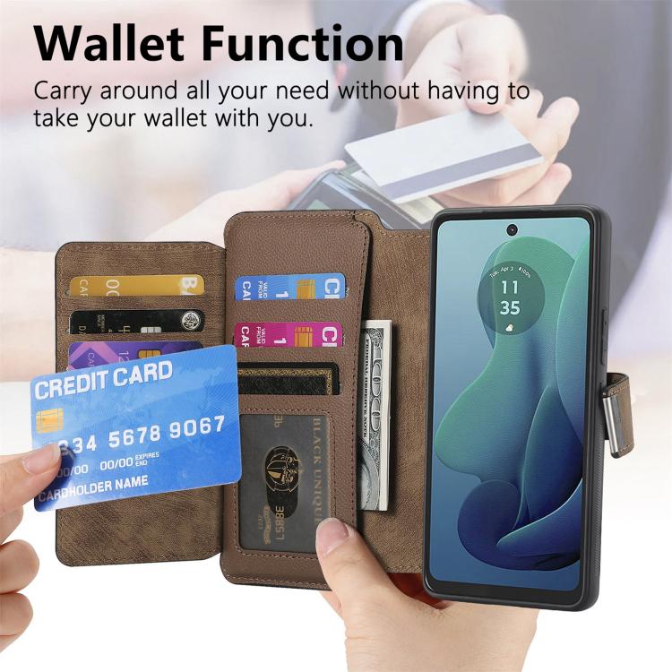 For Motorola Moto G 2024 5G CaseNeo MagSafe RFID Anti - theft Zipper Wallet Retro Leather Phone Case(Brown) - British D'sire
