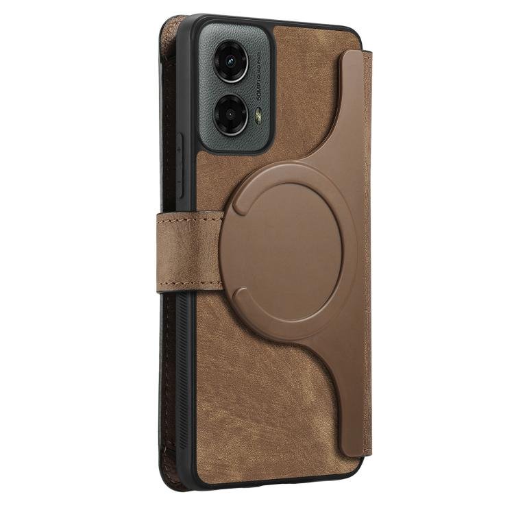 For Motorola Moto G 2024 5G CaseNeo MagSafe RFID Anti - theft Zipper Wallet Retro Leather Phone Case(Brown) - British D'sire