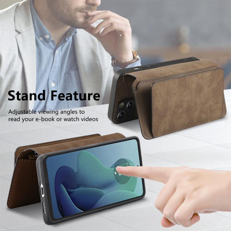 For Motorola Moto G 2024 5G CaseNeo MagSafe RFID Anti - theft Zipper Wallet Retro Leather Phone Case(Brown) - British D'sire