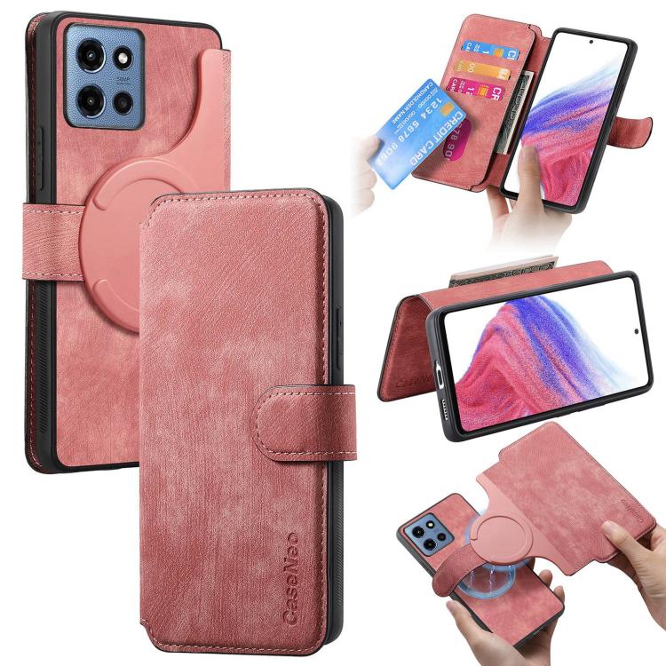 For Motorola Moto G 2025 CaseNeo MagSafe RFID Anti - theft Retro Leather Phone Case(Pink) - British D'sire Main image