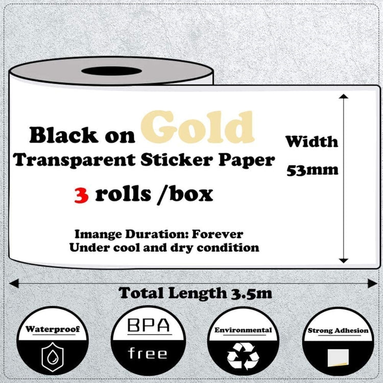 For Phomemo M02 / M02S / M02Pro 3rolls /Pack 50mm Thermal Label Printing Paper For Sticker Printer With Black Letter On Gold Powder Background - British D'sire