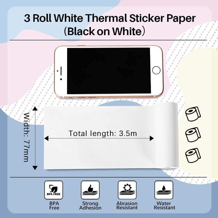 For Phomemo M03 Series 3rolls /Pack 80mmx3.5m 10 Years Thermal Self-adhesive Black on White Printing Paper Secondary image