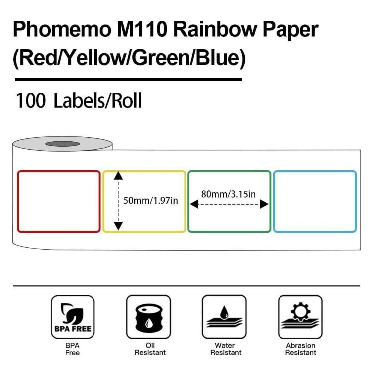 For Phomemo M110 / M200 100pcs /Roll 50x80mm Rainbow Frame White Self-Sticking Tag Secondary image