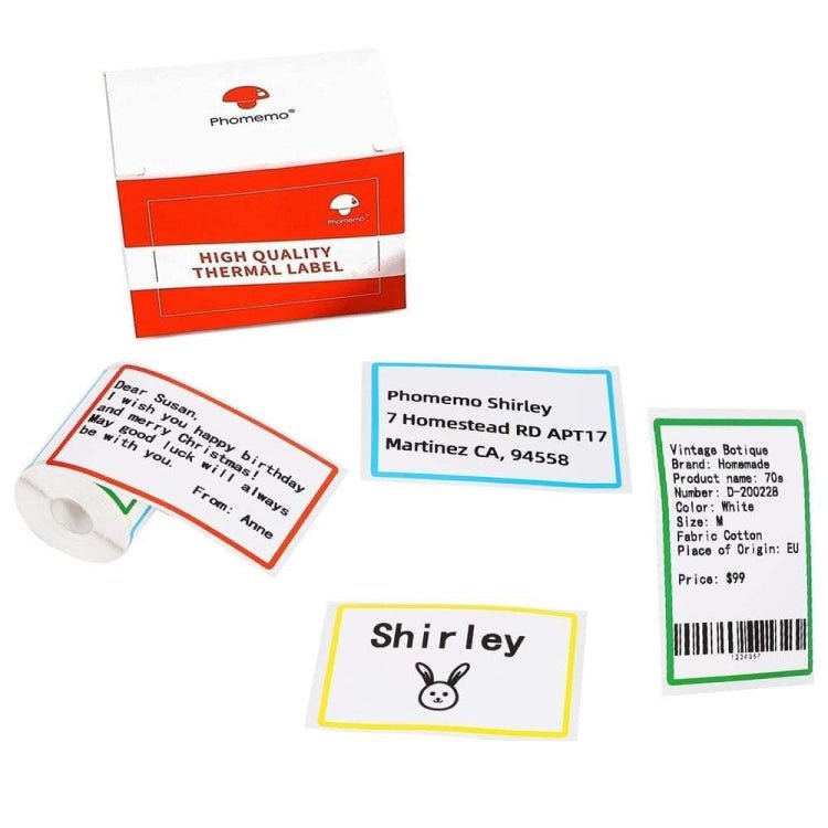 For Phomemo M110 / M200 100pcs /Roll 50x80mm Rainbow Frame White Self - Sticking Tag - British D'sire Main image